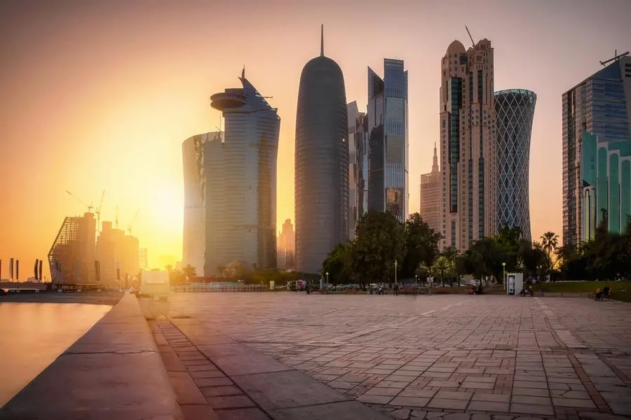 Sunset behind the City Center Westbay of Doha with the modern skyline, Qatar. Getty Images