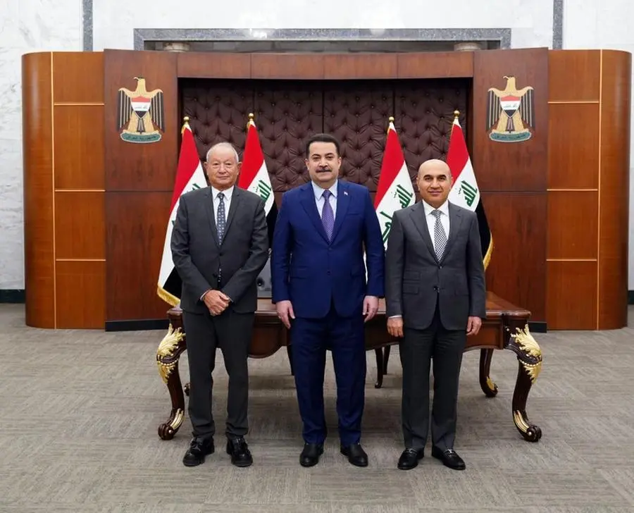 Iraq's Prime Minister Mohammed S. Al-Sudani (centre) attended the signing of the contract for the new Ali Al-Wardi Residential City project. The contract was signed by the Iraqi Minister of Construction, Housing, Municipalities, and Public Works, Bangin Rekani (right), and Naguib Sawiris, Global CEO and Chairman of Ora Developers Group (left).