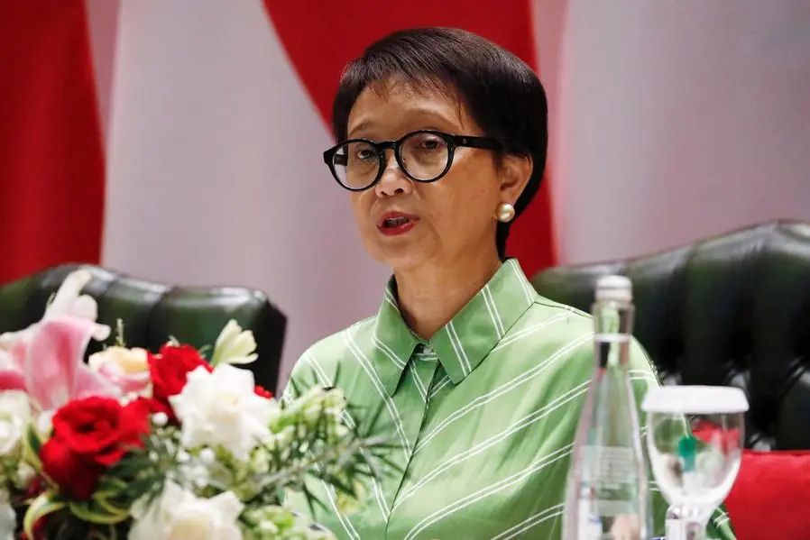 Indonesia\\u2019s Foreign Minister Retno Marsudi delivers her speech during a press briefing in Jakarta, Indonesia, May 5, 2023. REUTERS/Ajeng Dinar Ulfiana , REUTERS