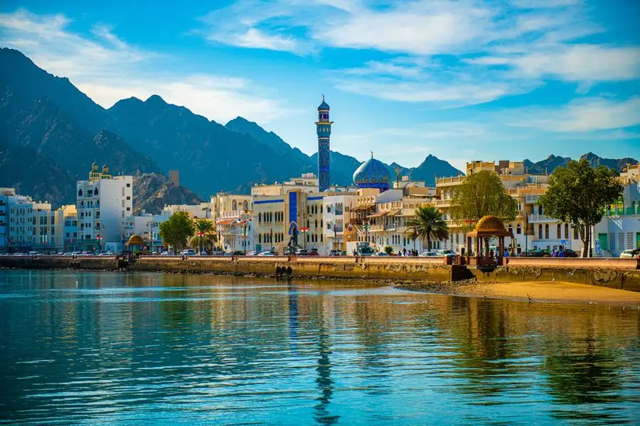 Landscape view of the ancient buildings stretches along the harbor overlooks mountainous rocky formations, Muscat, Oman - December 02, 2018. Getty Images/ Emad Aljumah Image used for illustrative purpose. , Getty Images
