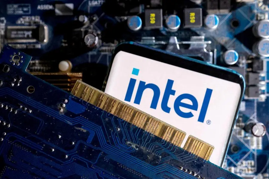FILE PHOTO: A smartphone with a displayed Intel logo is placed on a computer motherboard in this illustration taken March 6, 2023. REUTERS/Dado Ruvic/Illustration/File Photo , Reuters