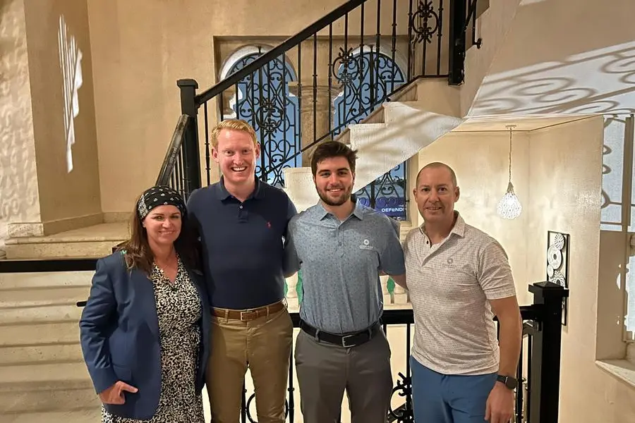 Pictured from left to right, Everlyn Downham (Ladies Captain), Conor Duffy, Ronan Curtis, Noel O\\u2019Leary (Men\\u2019s Vice Captain). Image Courtesy: Jumeirah Golf Estates