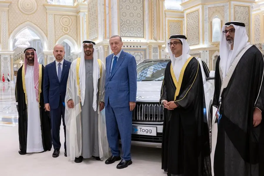 President Erdogan presents UAE President with Turkish-made electric car. Image courtesy WAM.