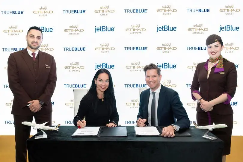 <p>JetBlue and Etihad Airways announce loyalty partnership as part of codeshare agreement&nbsp;</p>\\n