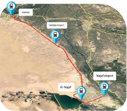 Route Map of Metro Najaf-Karbala project
