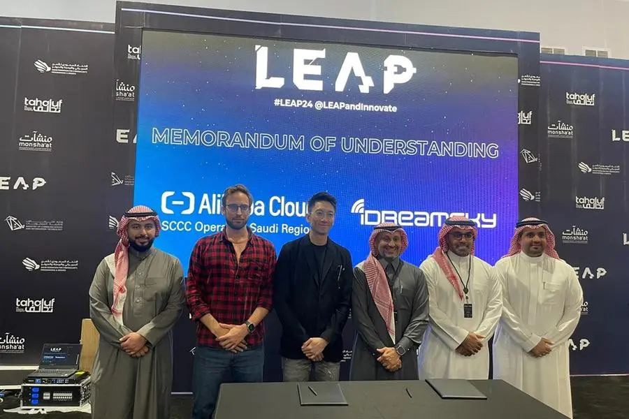Talal Albakr, CEO of SCCC Alibaba Cloud, and Jeff Lyndon, Co-founder and President of iDreamSky, at the signing of the MoU at LEAP 2024. Image Courtesy: iDreamSky