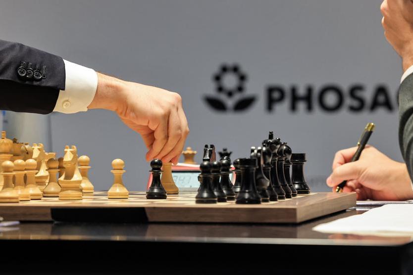 Russia's Ian Nepomniachtchi plays against China's Ding Liren during their  FIDE World Chess Championship in Astana, Kazakhstan, Saturday, April 29,  2023. Ian Nepomniachtchi and Ding Liren are facing off in the final