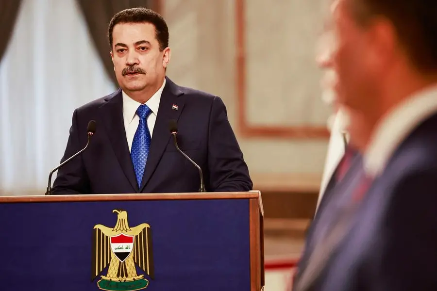 Iraq\\'s Prime Minister Mohamed Shia al-Sudani and Spain\\'s Prime Minister Pedro Sanchez (not pictured) attend a press conference in Baghdad, on December 28, 2023. (Photo by THAIER AL-SUDANI / POOL / AFP) , Agence France-Presse (AFP)/AFP