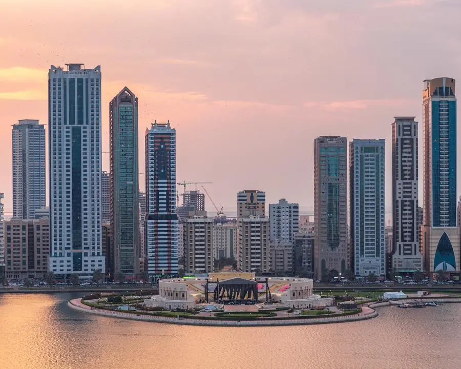 Sharjah,UAE - February 10: The view of Sharjah Skyline at Sunset on february 10, 2019 in Sharjah, United Arab Emirates. (Photo by Rustam Azmi/Getty Images)