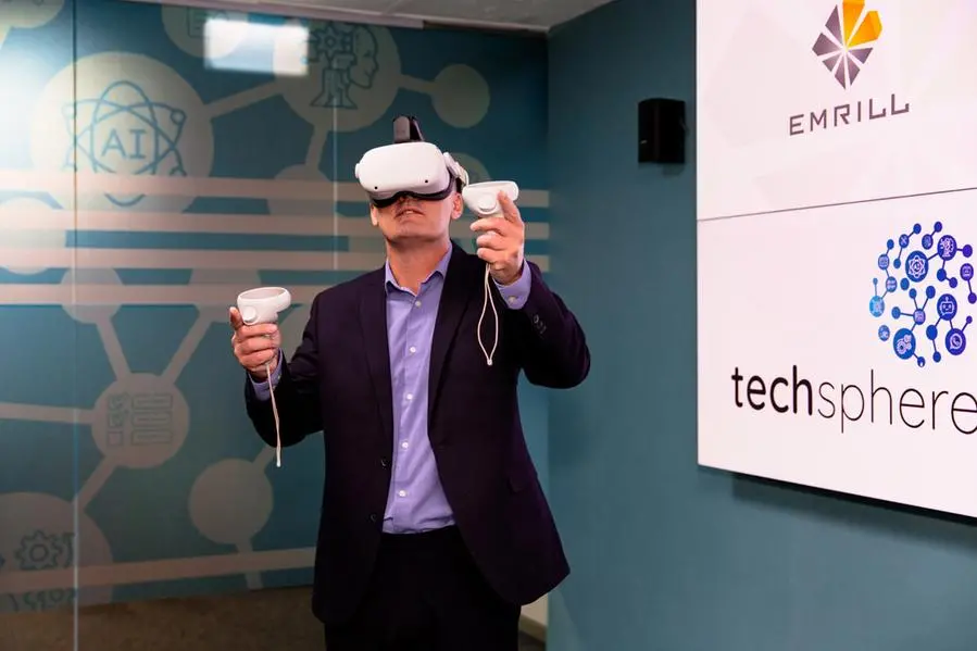Stuart Harrison, CEO, using virtual reality software at Emrill\\'s command centre. Image Courtesy: Emrill