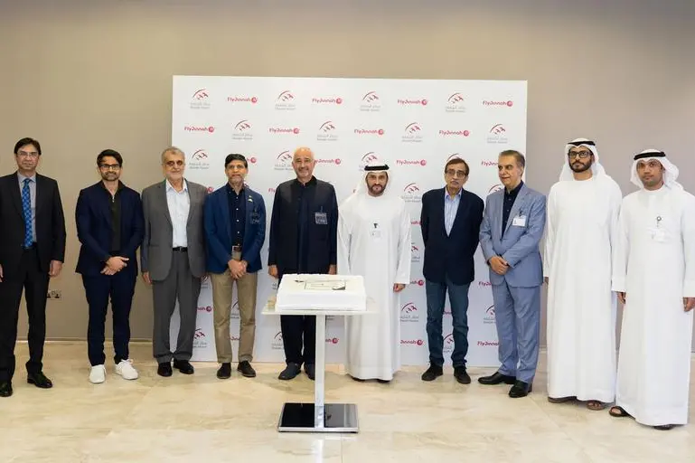 The new carrier was welcomed during a ceremony held in the presence of a group of representatives from the Sharjah Airport Authority, Air Arabia, and Fly Jinnah. Image Courtesy: Sharjah Airport Authority