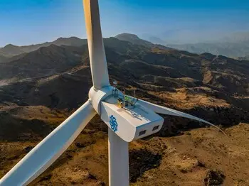 4.5-megawatt wind turbine located at Al Halah, Fujairah, UAE. Image courtesy: Masdar