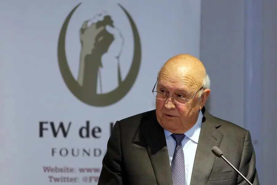 Former South African president FW de Klerk delivers a speech to mark 20 years of democracy, on January 31, 2014 in Cape Town. South Africa\\'s last white president took a swipe at the ruling African National Congress on January 31, 2014, saying they discriminate against people based on race. AFP PHOTO / JENNIFER BRUCE (Photo by JENNIFER BRUCE / AFP) , AFP