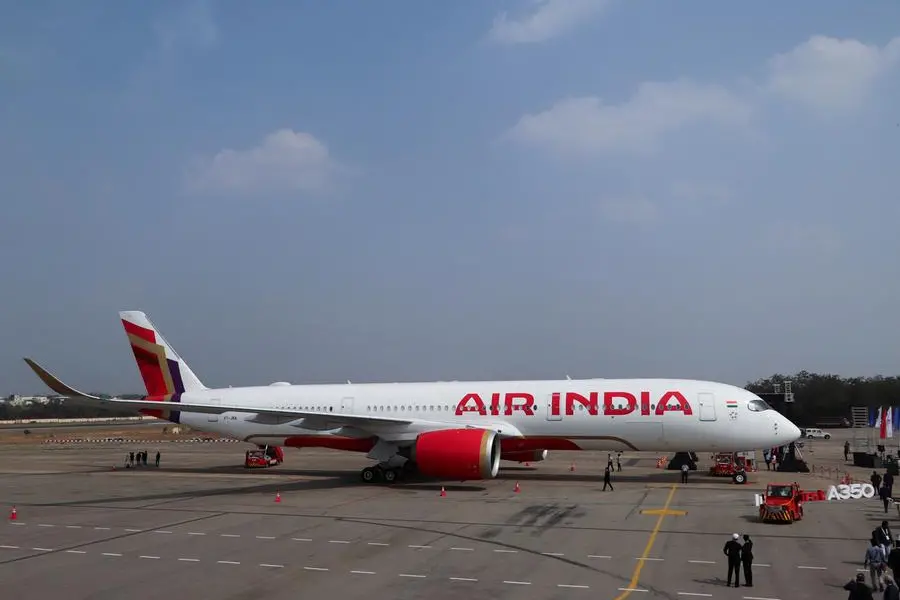 An Air India Airbus A350 aeroplane is displayed at Wings India 2024 aviation at Begumpet airport, Hyderabad, India, January 18, 2024. REUTERS/Almaas Masood , Reuters