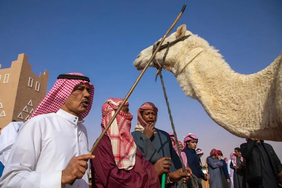 Beauty contest in King Abdul Aziz Camel Festival, Riyadh Province, Rimah, Saudi Arabia on December 28, 2021 in Rimah, Saudi Arabia. (Photo by Eric Lafforgue/Art in All of Us/Corbis via Getty Images)