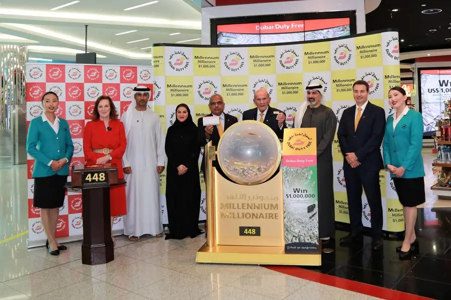 <p>Dubai Duty Free Executive Vice Chairman &amp; CEO, Colm McLoughlin, COO, Ramesh Cidambi, Salah Tahlak, Joint COO., Sinead El Sibai, SVP - Marketing, Mona Al Ali, SVP &ndash; HR, Michael Schmidt, SVP &ndash; Retail and Zayed Al Shebli, SVP &ndash; Loss Prevention &amp; Corporate Security conducted the draw for Millennium Millionaire Series 448</p>\\n