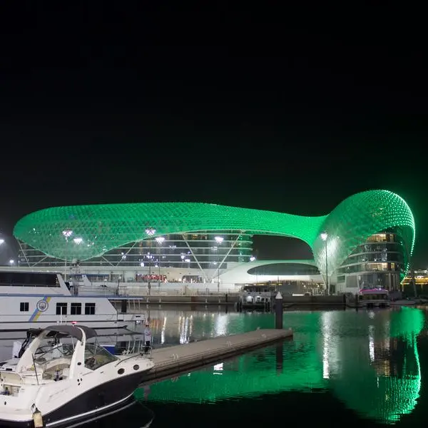 Yas Island lights up its iconic landmarks in green to commemorate the 94th Saudi National Day