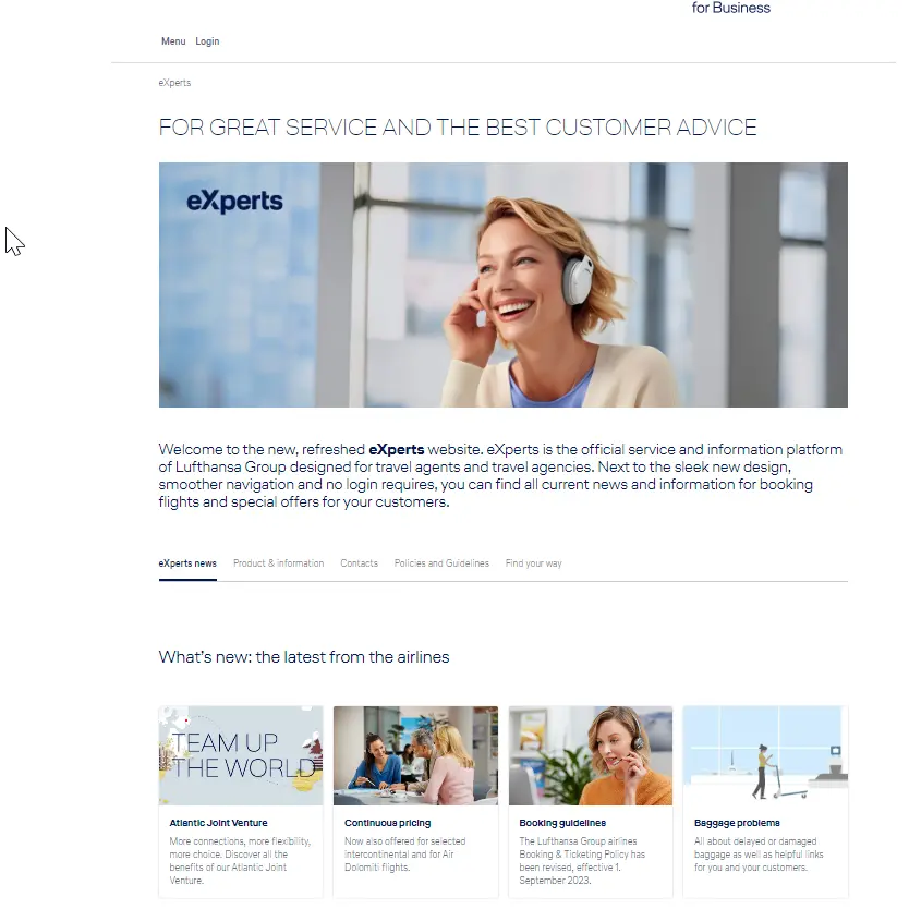 Lufthansa Group presents new online information platform “eXperts\" to better inform travel agents