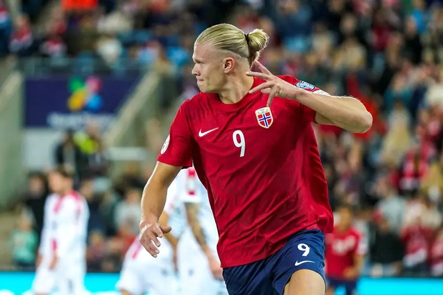 Soccer Football - Euro 2024 Qualifier - Group A - Norway v Georgia - Ullevaal Stadion, Oslo, Norway - September 12, 2023 Norway\\'s Erling Braut Haaland celebrates scoring their first goal Lise Aserud/NTB via REUTERS