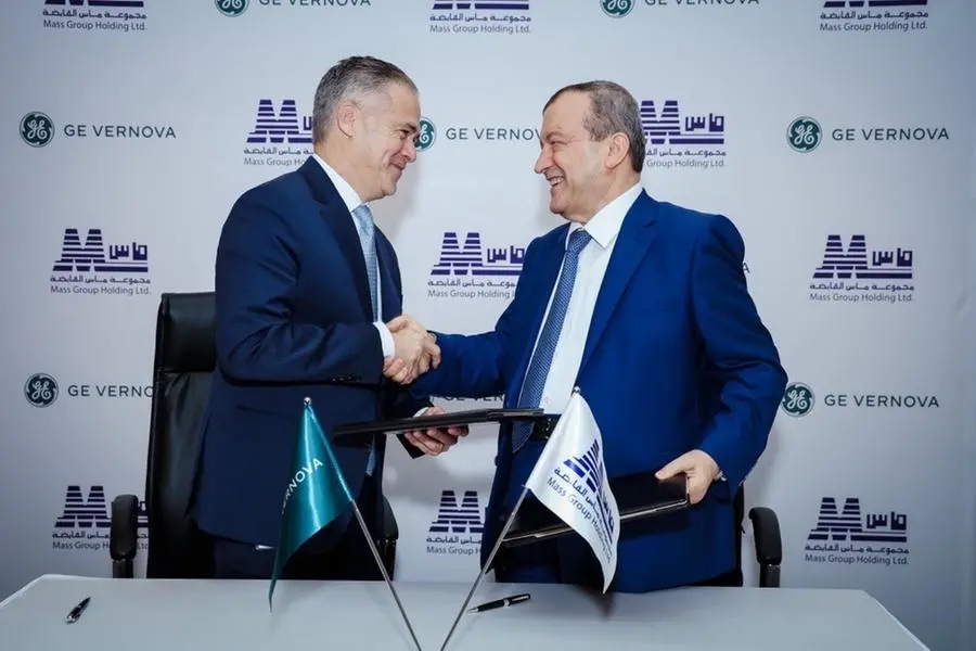 Joseph Anis, President and CEO of Gas Power at GE Vernova for Europe, the Middle East, and Africa and Ahmed Ismail Saleh, Chairman of Mass Group Holding signing the service agreement in Dubai