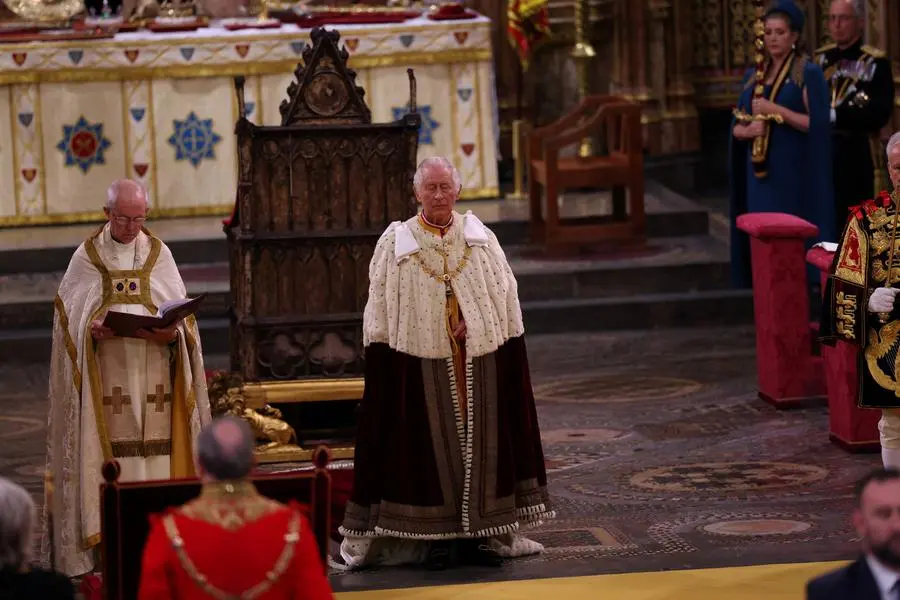 Britain's King Charles during his coronation ceremony in Westminster Abbey, in London, Britain May 6, 2023. RICHARD POHLE/Pool via REUTERS