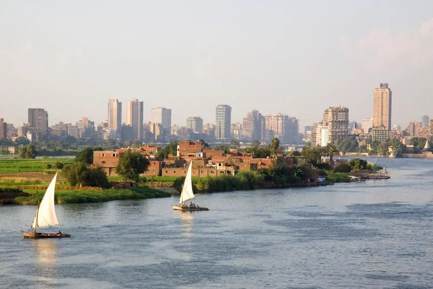 View of nile river from cairo bridgeway with two felukas sailing. Getty Images Image used for illustrative purpose. , Getty Images