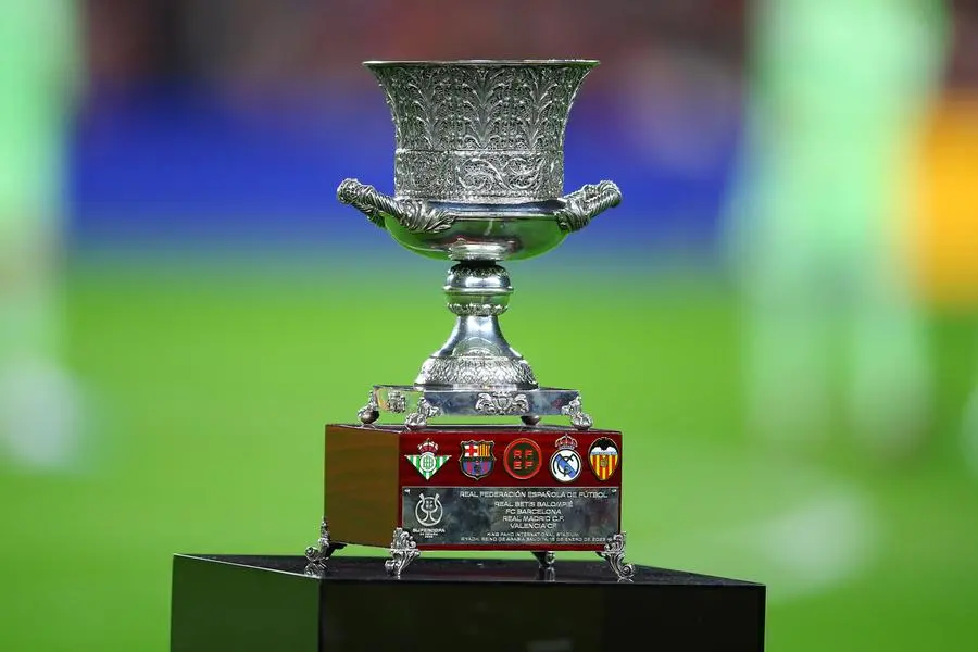 BARCELONA, SPAIN - JANUARY 22: Spanish Supercup trophy is seen during the LaLiga Santander match between FC Barcelona and Getafe CF at Spotify Camp Nou on January 22, 2023 in Barcelona, Spain. (Photo by Eric Alonso/Getty Images) , Getty Images