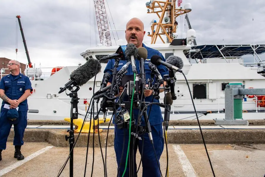 US Coast Gurad Captain Jamie Frederick speaks during a press conference about the search efforts for the submersible that went missing near the wreck of the Titanic, at Coast Guard Base in Boston, Massachusetts, on June 20, 2023. The Titan submersible with five people on board has \"about 40 hours of breathable air\" left, Frederick said Tuesday. (Photo by Joseph Prezioso / AFP) , Agence France-Presse (AFP)/AFP