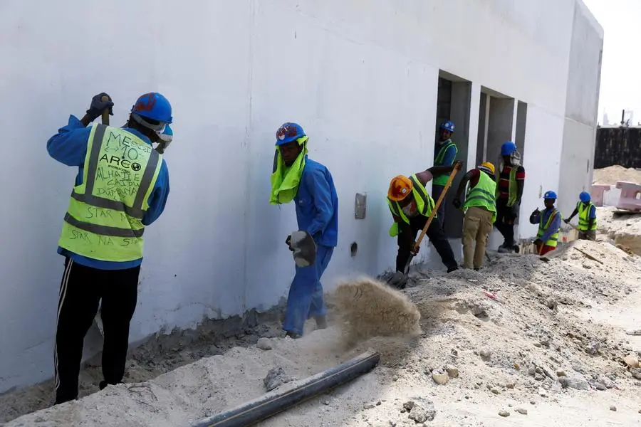 Workers work at the construction site, as the UAE implements a midday work break from 12.30pm to 3.30pm for laborers to help them cope with the heat, in Dubai, United Arab Emirates, August 15, 2023. REUTERS/Rula Rouhana , Reuters