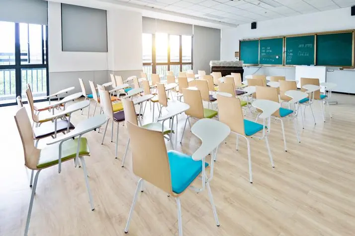 Empty classroom with desks and chairs for music lessons. , Getty Images/Getty Images