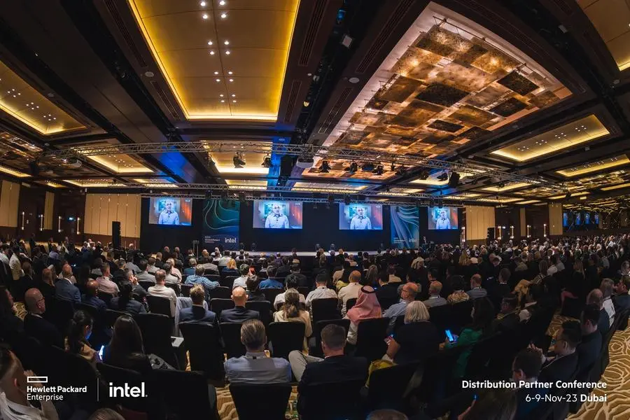 Antonio Neri\\'s speech at HPE Distributor Partner Conference 2023 Dubai. Image Courtesy: Hewlett Packard Enterprise