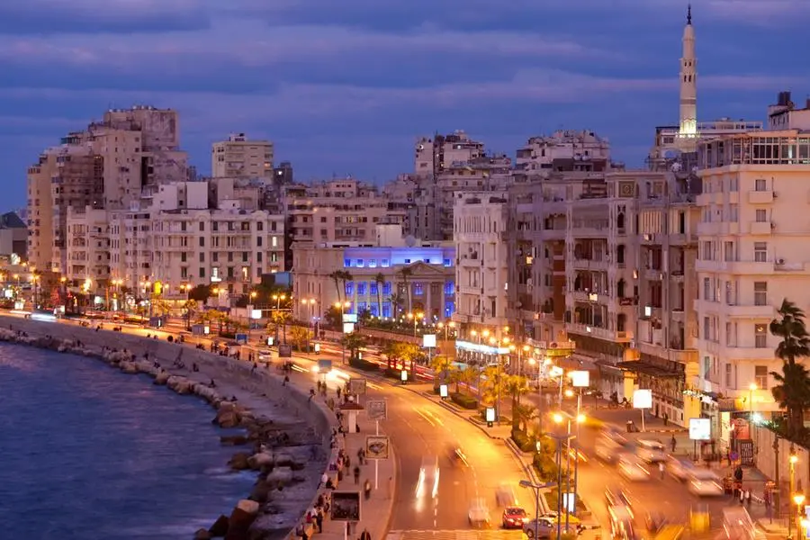 View of The Corniche at dusk, Alexandria, Egypt. Getty Images , Getty Images