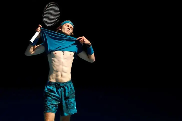 Tennis - Australian Open - Melbourne Park, Melbourne, Australia, February 15, 2021 Russia\\'s Andrey Rublev reacts during his fourth round match against Norway\\'s Casper Ruud REUTERS/Asanka Brendon Ratnayake TPX IMAGES OF THE DAY , Reuters Images/REUTERS