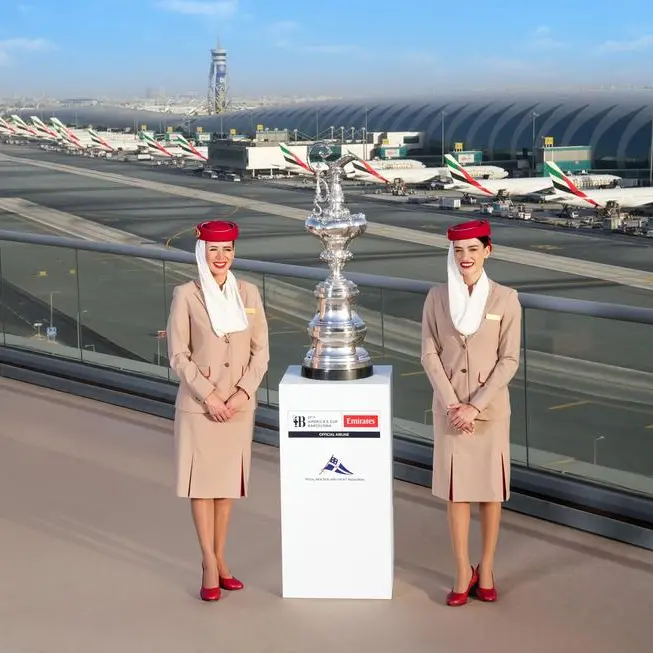 Emirates proudly transports the Americas Cup trophy from Auckland to Barcelona ahead of match race finals