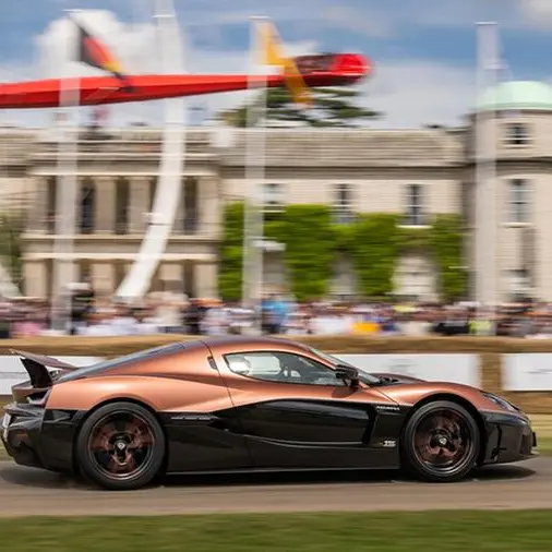 Special edition Rimac Nevera makes pitstop at goodwood festival of speed on its way to the UAE
