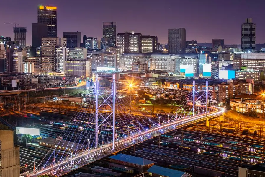 Johannesburg cityscape with Nelson Mandela bridge going over the railway seen close up. Image used for illustrative purpose. Getty Images , Getty Images