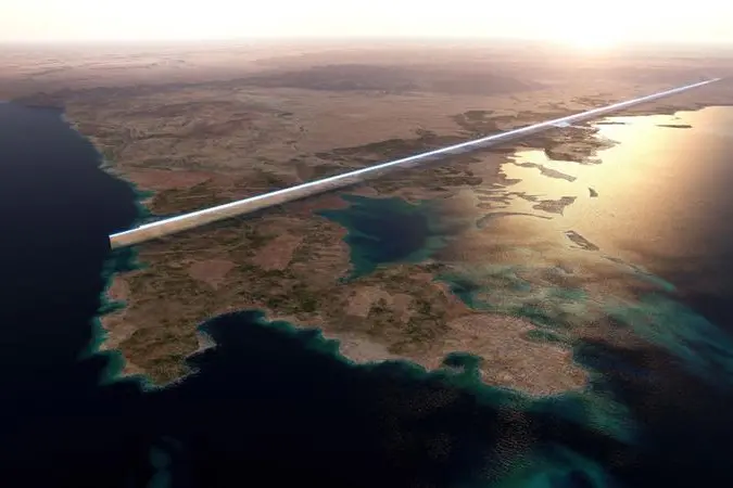 <p>Rendering of The Line project in NEOM. The gigaproject accounted for most of the contracts in Q4 2022 mainly for its transportation network, including tunneling, dredging, and earthworks</p>\\n