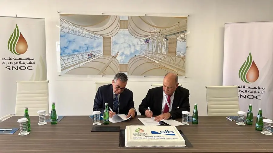 Hichem Bouhlel - SLB UAE Managing Director and Hatem Al Mosa, CEO of SNOC sign contract to execute Underbalanced Coiled Tubing Drilling (UBCTD) project