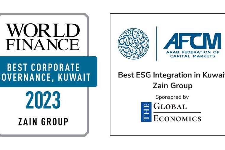 فازت زين بجائزتي “أفضل حوكمة للشركات في الكويت” من جلوبال فاينانس والاتحاد العربي لأسواق رأس المال.