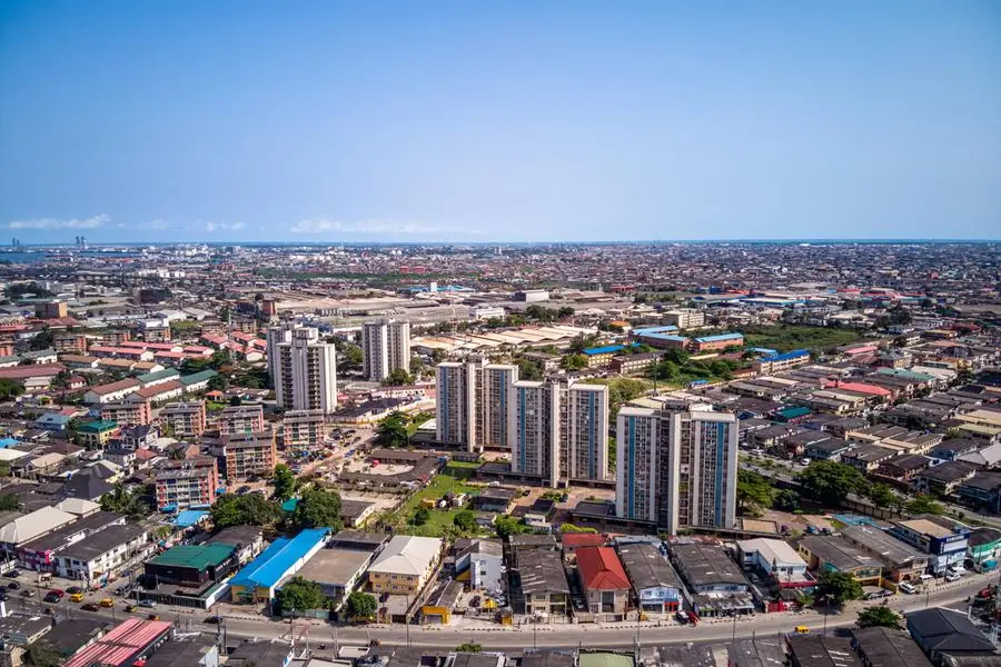 Aerial photography of the Eric Moore towers and the surrounding buildings in the mainland area of lagos, Nigeria. Getty Images Image used for illustrative purpose. , Getty Images