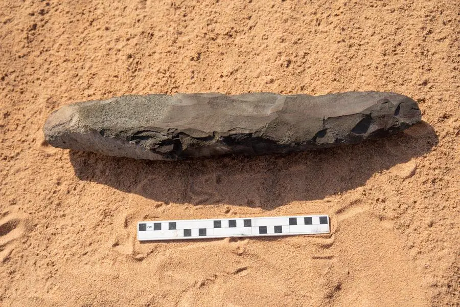 Hand Axe In Situ - Qurh Plain AlUla. Image Courtesy: The Royal Commission for AlUla