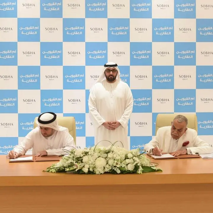 Rashid bin Saud Al Mualla witnesses the signing of a partnership agreement between Umm Al Quwain Properties and Sobha Realty