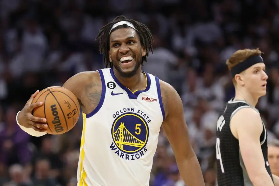 SACRAMENTO, CALIFORNIA - APRIL 30: Kevon Looney #5 of the Golden State Warriors reacts against the Sacramento Kings during the fourth quarter in game seven of the Western Conference First Round Playoffs at Golden 1 Center on April 30, 2023 in Sacramento, California. (Photo by EZRA SHAW / GETTY IMAGES NORTH AMERICA / Getty Images via AFP) , Agence France-Presse (AFP)