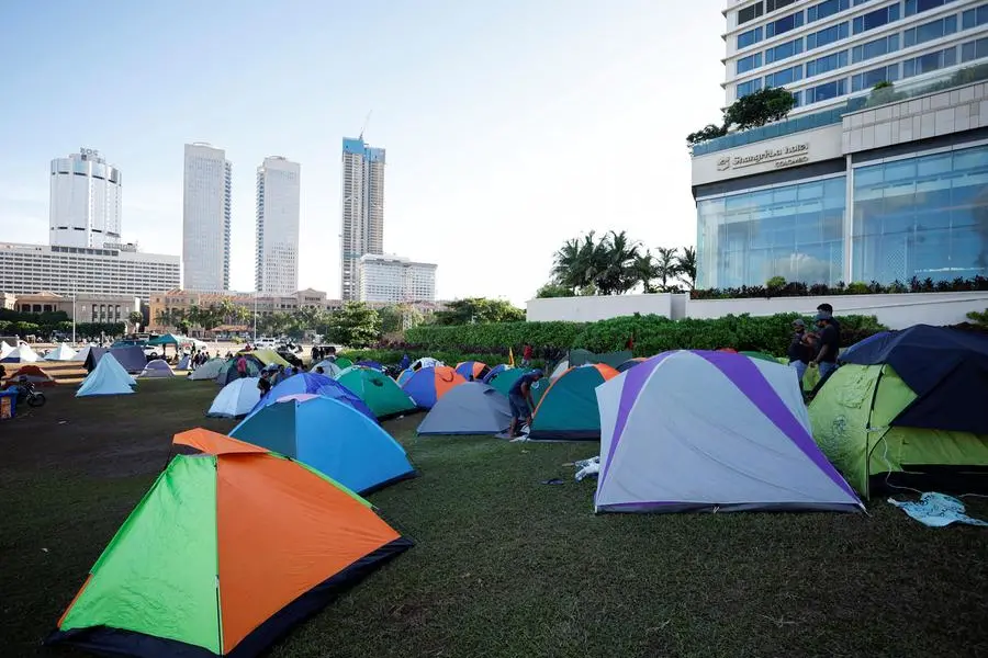 A view of tents in a protest area, dubbed the Gota-Go village, where people are gathering in opposition to Sri Lanka\\'s President Gotabaya Rajapaksa near the Presidential Secretariat, amid the country\\'s economic crisis, in Colombo, Sri Lanka, April 15, 2022. REUTERS/Navesh Chitrakar , REUTERS
