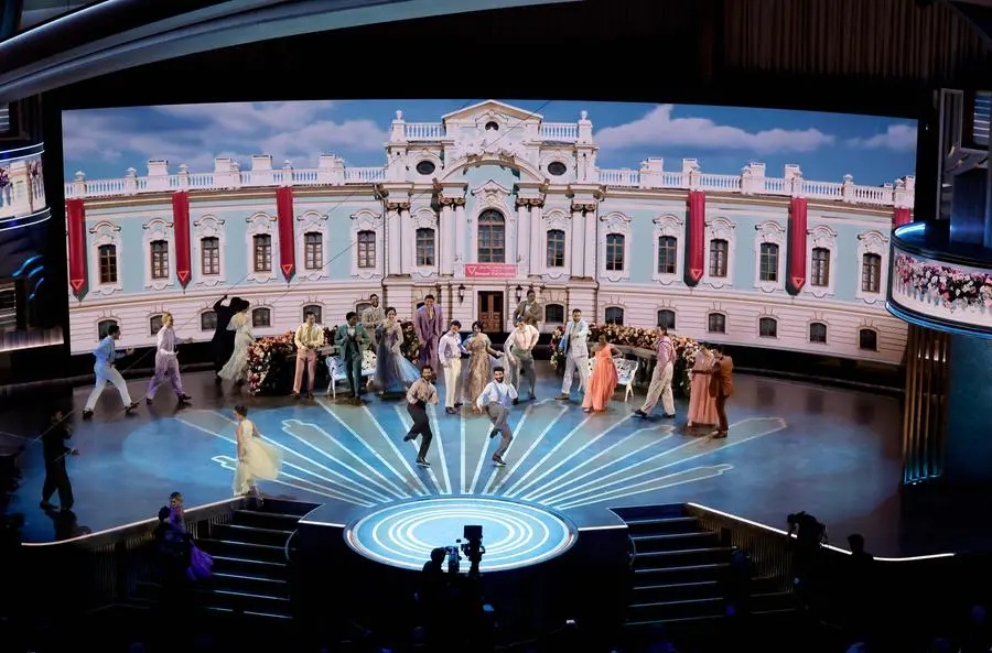 HOLLYWOOD, CALIFORNIA - MARCH 12: Dancers perform 'Naatu Naatu' from \\\"RRR\\\" onstage during the 95th Annual Academy Awards at Dolby Theatre on March 12, 2023 in Hollywood, California.   Kevin Winter/Getty Images/AFP (Photo by KEVIN WINTER / GETTY IMAGES NORTH AMERICA / Getty Images via AFP)