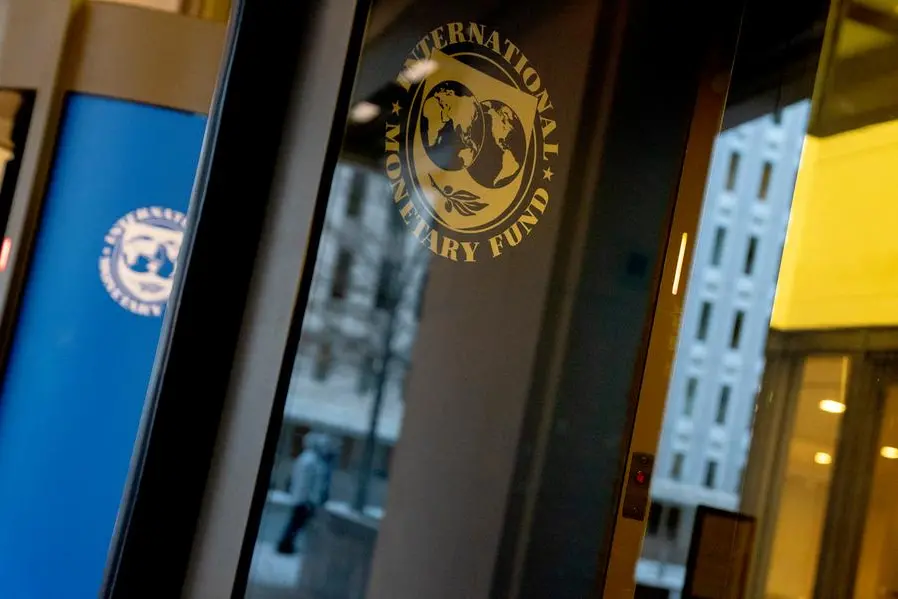 The seal for the International Monetary Fund (IMF) is seen in Washington, DC on January 10, 2022. (Photo by Stefani Reynolds / AFP)