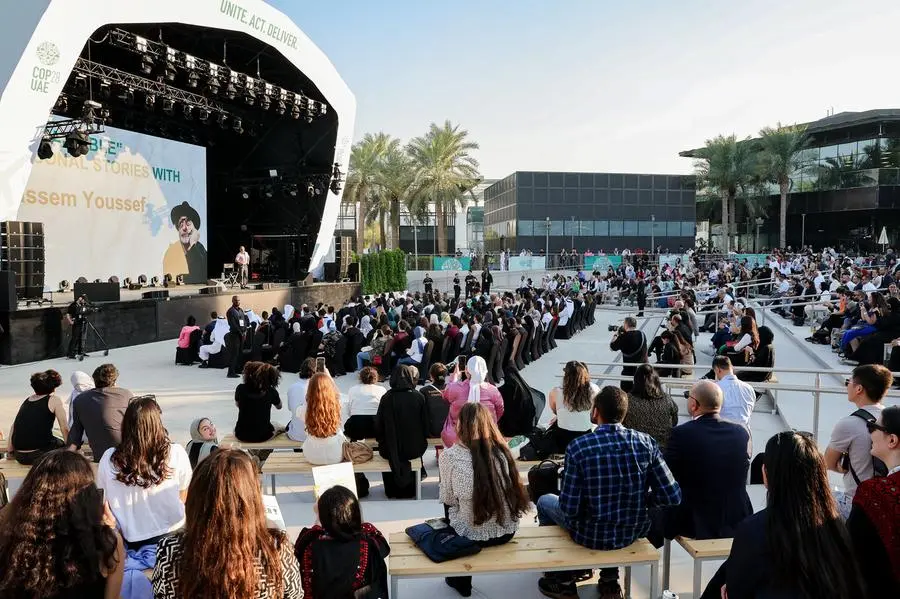 Egyptian stand-up comedian Bassem Youssef at the COP28 UAE climate summit at Expo City Dubai.