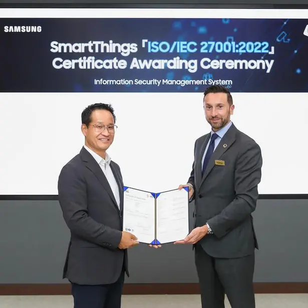 Samsung Electronics receives ISO 27001 certification for its SmartThings platform