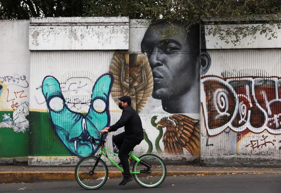 Mural Depicting Brazilian Soccer Legend Pele Embracing Late