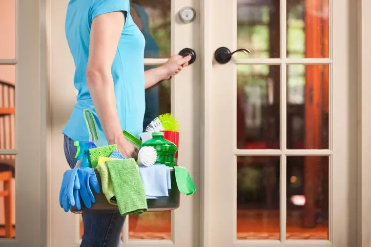 <p>Photo used for illustrative purpose only. A cleaning service person arriving at the door entrance of customer home.&nbsp;</p>\\n , Getty Images/Getty Images